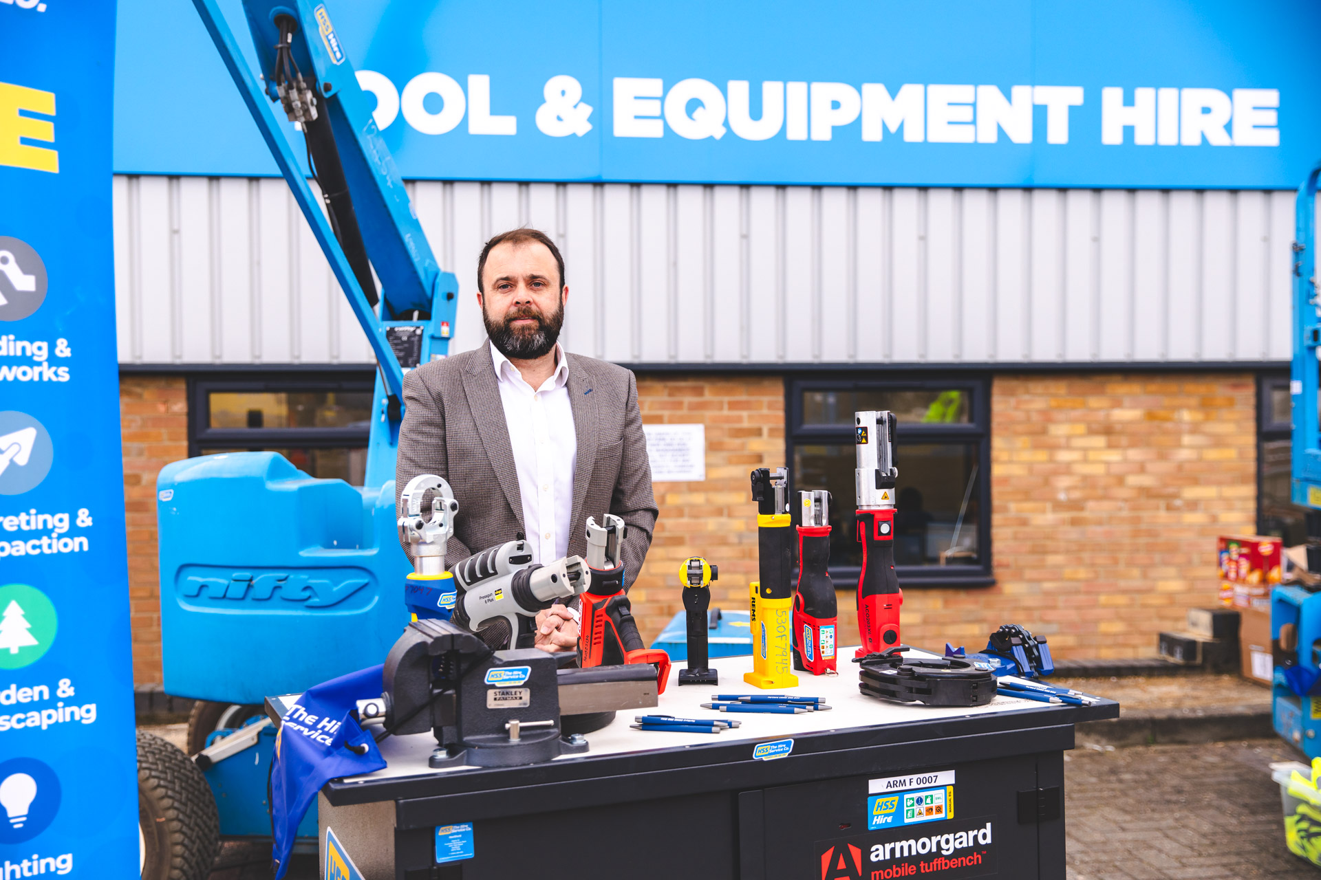 James Carrigan stands with specialist tools supporting the mechanical, electrical and plumbing division at HSS: The Hire Service Company.